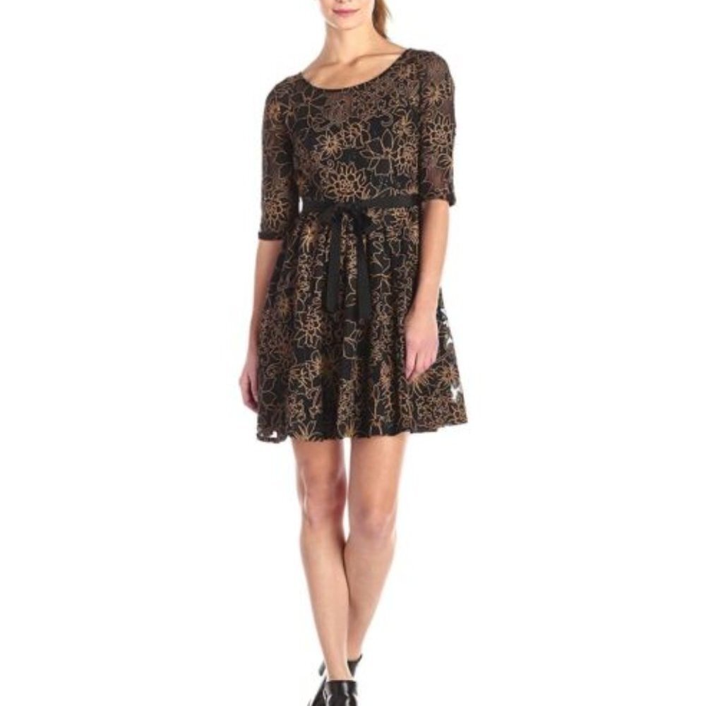 Tracy Reese | NWT NEW Estella Black Gold Fit & Flare Sequin Open Back Dress Sz 6